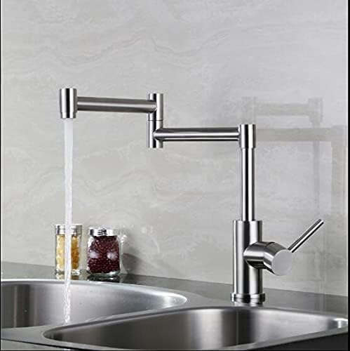 Kitchen Faucet Hot & Cold Single Lever and Foldable Swivel Brushed Nickel Mixer, Water Handle Sink Tap Faucets