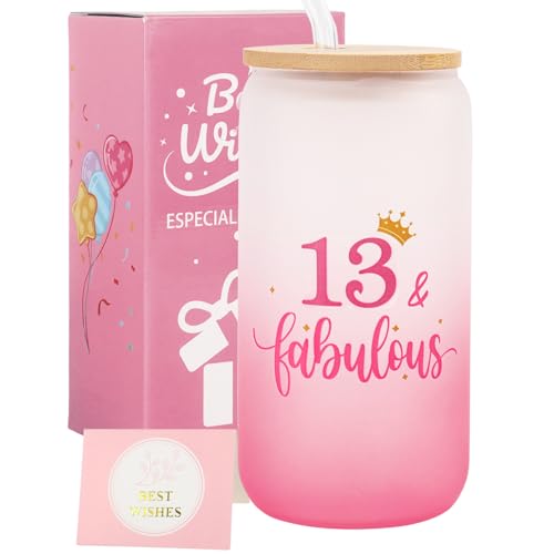Nwvuop 13th Birthday Gift for Girls Gifts for 13 Year Old Girls Glass Cup 16oz.