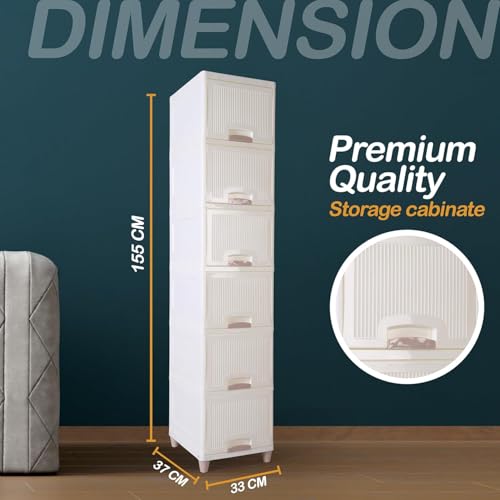 Image of 6 Tier Cupboard for Storage Organizer /Plastic Storage Drawer /Stackable Storage Cabinet /Drawers for Storage Box /Multipurpose Storage Rack /Plastic Wardrobe Organizer (6 Layer White)