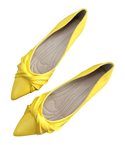 WENJIAZHIZHI Womens Ruched Bow Ballet Flats Comfortable Pointed Toe Slip On Walking Loafers Dress Shoes for Women Dressy Casual
