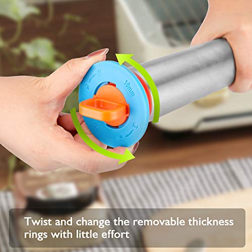 Rolling Pin, ENLOY Stainless Steel Adjustable Roller Pin with 4 Removable Thickness Rings and Silicone Red Pastry Mat for Baking Dough, Pizza, Pie, Pastries, Pasta, Cookies