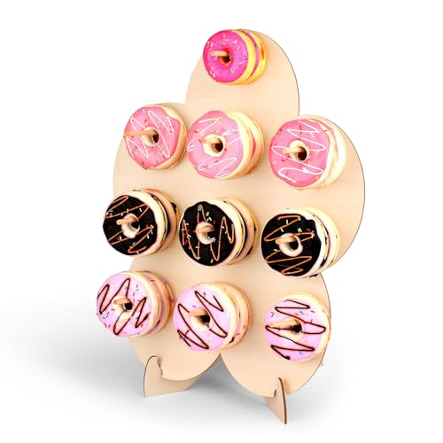 KOYILTD Reusable Donut Wall Stand for Party Cute Donut Party Decorations Wooden Donut Display Board for Dessert Table Decoration Donut Holders for Party (Floral Style)