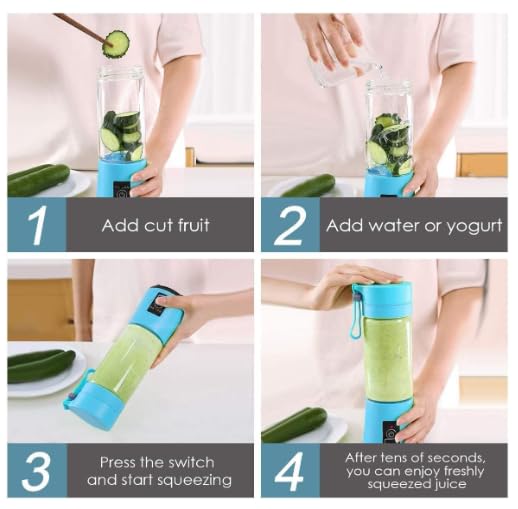 Image of Portable 6 Blade Juicer Blender USB Rechargeable Personal Size Mixer Grinder with Built In Jar Bottle Fruit Juice Maker Smoothie Blender for Home Kitchen Gym Travel Outdoor Use