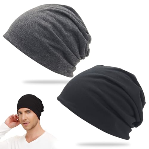 QOMJUFA 2 Pezzi Cuffia Chemioterapia Cotone, Cappello in Cotone Chemio Cancro Cappuccio per Dormire Cappuccio Turbante Copricapo Elastico Musulmano per Donna Uomo