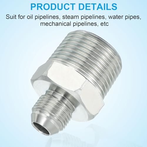 Image of PATIKIL Pipe Adapter Connector 3 /4 inch Male 74 Flare JIC x 1 inch Male R Pipe Fitting 2 Pcs Oil Feed Restrictor Fitting Hydraulic Connector for Oil Steam Water Pipelines System