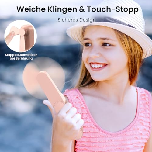 Mini Handventilator, 2 Geschwindigkeiten und 14 Laufzeit Handventilator USB-wiederaufladbarem mit 1000mAh Akku, Leise und Leistungsstark, Tragbarer Ventilator für Reisen, Büro, Zuhause & Outdoor 3