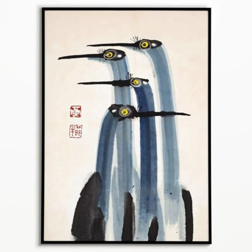 Grue antique japonaise sur toile AEFOUU pour réchauffer un mur blanc, style Japandi 60x70
