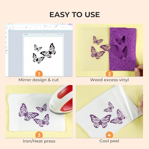 Image of HTVRONT Purple Glitter HTV Heat Transfer Vinyl - 12 inch x 10ft Purple Glitter Iron on Vinyl for Shirts, Glitter HTV Vinyl Rolls for Heat Transfer Design