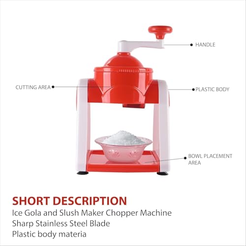 Image of Ice Gola Maker Machine Manual ice Gola Slush Maker Machine with Sharp Blades Ice Crusher Snow Grinder Crusher 3 Bowl Baraf ka Gola Banane wali Machine 1 Glass, 6 Sticks and 1 Dish