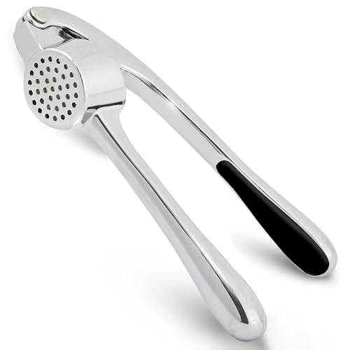 G4GADGET Heavy Duty Garlic Press Mincer Crusher Premium Garlic Presser with Black Grip Handle Easy Squeeze Rust-Proof Kitchen Gadget