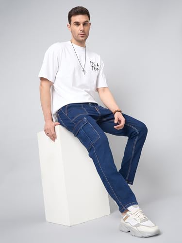 Image of STUDIO NEXX Men's Loose Fit Cargo Jeans| Stretchable | Cargo Denims | Utility Pockets