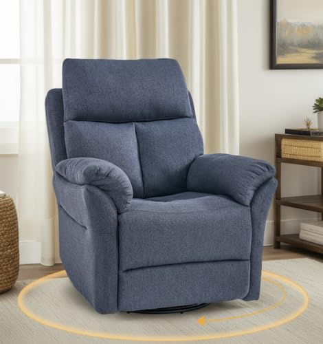 Trygoal Oversized Rocker Recliner Chair, Manual Swivel Rocking Recliners with Adjustable Backrest Footrest for Adults, 360° Swivel Lazy Boy Recliner Chairs for Living Room, Reading, Bedroom, Blue