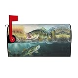 ZHSGNMHH Bass Fishing Wave Print Mailbox Cover Magnetic Mailbox Wrap Letter Post Box Cover Garden Yard Decor