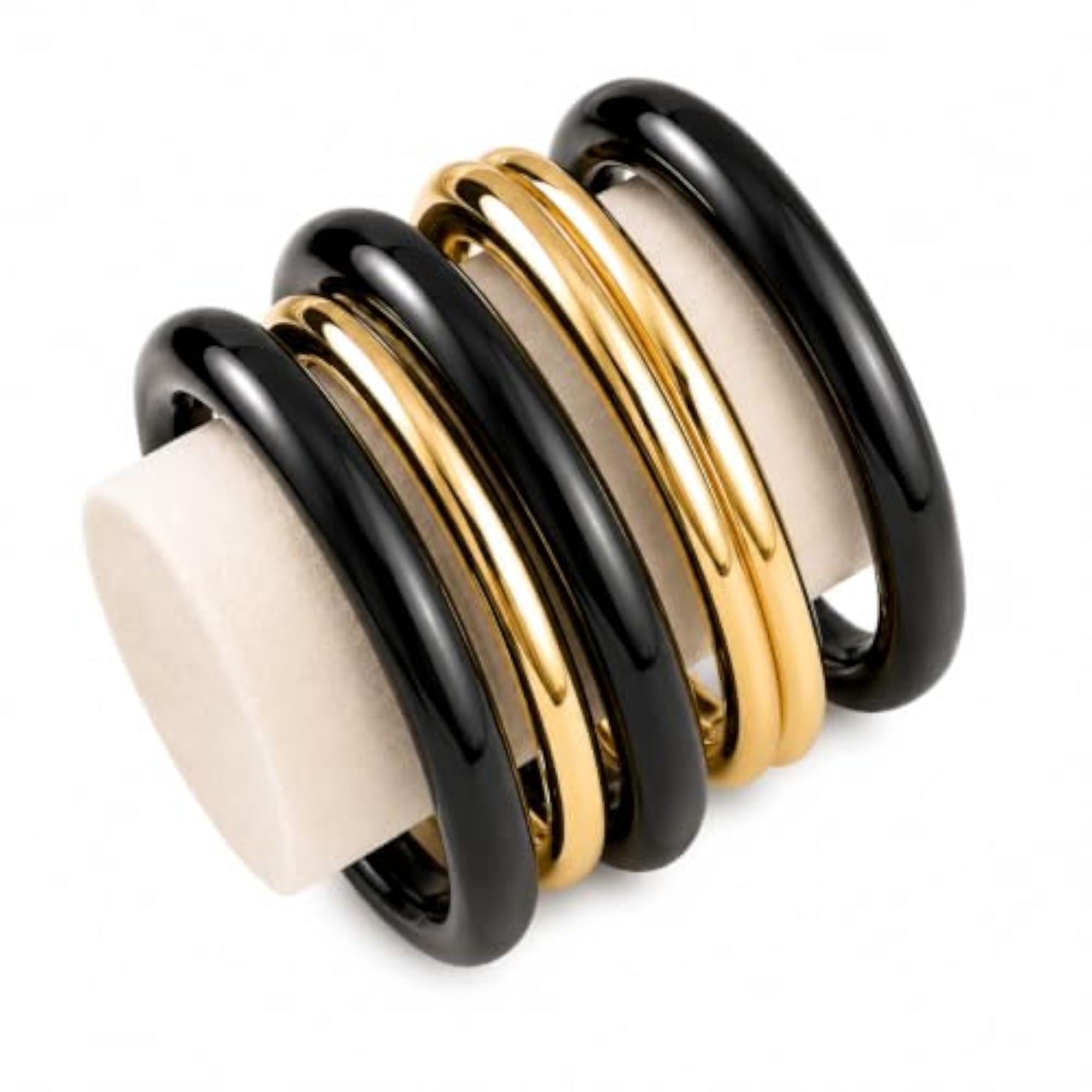 Luxury Black Resin & Gold Bangle Set for Women