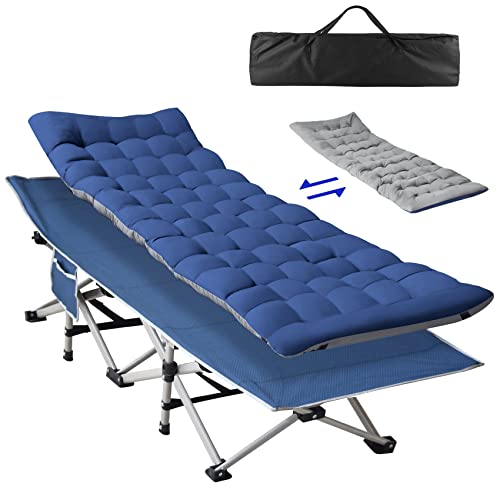 Slendor Camping Cot For Adults,Sleeping Cot With Mattress,1200D Folding Cots With Carry Bag, Portable Camp Cot Bed For Home, Tent, Office Nap, Outdoor Indoor Support 800Lbs, Blue Cot W/Blue+Gray Pad #TOP7