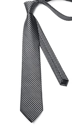 Image of Enlision Ties for Men Plaid Stripe Tie Handkerchief Woven Classic Formal Necktie Pocket Square Clip Set
