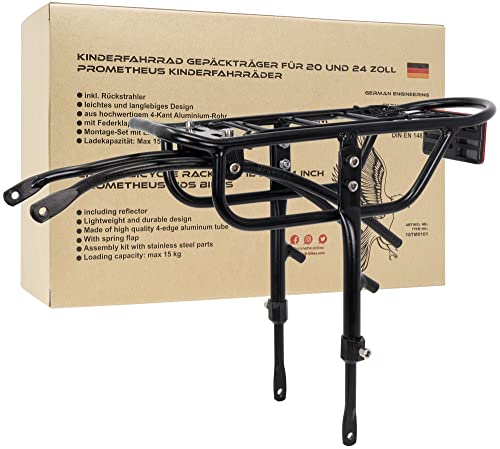 Prometheus Bicycles Gepäckträger Fahrrad 20-24 Zoll | Kinder Fahrrad Gepäckträger hinten Universal Gepäckträger Kinderfahrrad Aluminium mit Reflektor - Rahmenbefestigung verstellbar