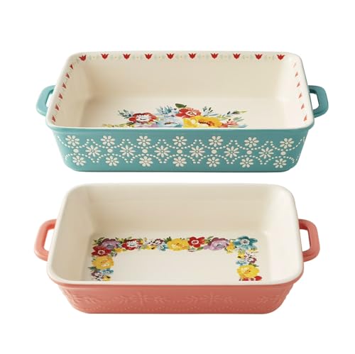 Pioneer Woman Sweet Romance Blossoms Assorted Color 2-Piece Rectangular Ceramic Baking Dishes