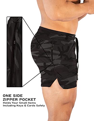Flyfirefly Men's Gym Workout Shorts Running Lightweight Athletic Short Pants Bodybuilding Training Grey Camo #TOP2