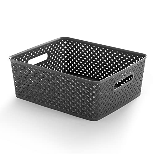 BINO Woven Plastic Storage Basket, Large (Grey)