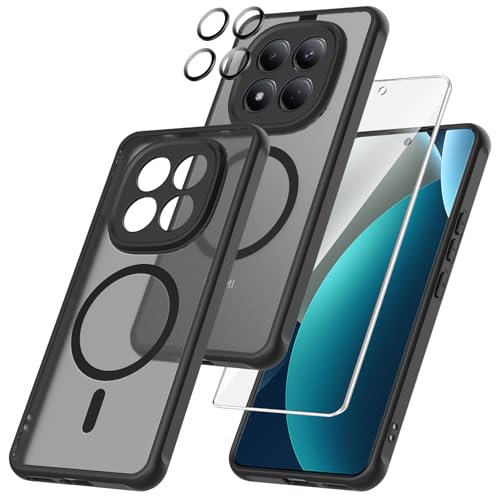 WQRTYJK 3 in 11 Kompatibel mit Xiaomi Redmi Note 15 pro 5G Hülle mit 1 Stück Schutzfolie & 1 Stück Kamera Folie, Für magnetische Halterungen geeignet，Rückseite Dünn Stoßfest Handyhülle - Schwarz