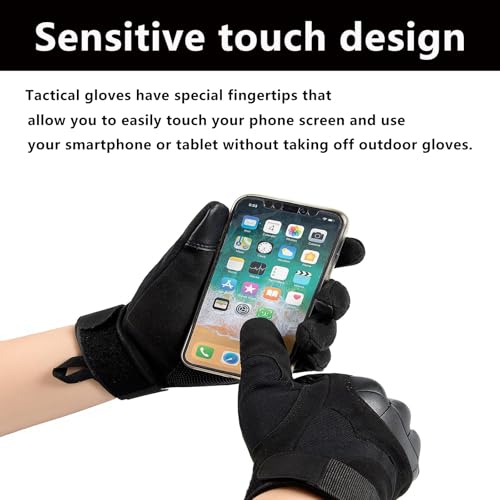 PVFZXS Security Handschuhe, Militärische Taktische Handschuhe Mit Kohlenstofffaser Knöchelschutz Und Touchscreen, Geeignet für Dschungel-Erkundung, Wandern(Schwarz XL)