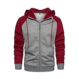 MANTORS Mens Drawstring Hooded Sweatshirts Novelty Color Block Pullover Hoodie 129 RedGrey M