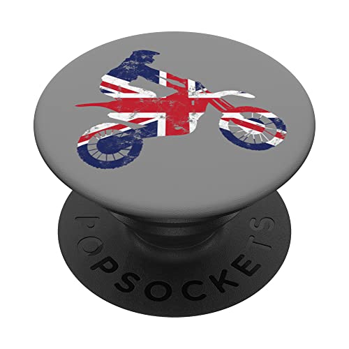 Biker UK GB Union Jack Motocross Dirt Bike Patriot Downhill PopSockets Swappable PopGrip, Black