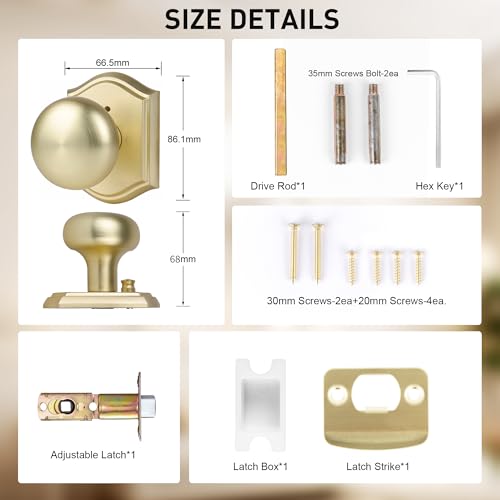 Newlaking Door Knobs Interior, Classic Decorative Satin Brass Privacy Door Knob Perfect for Bedroom or Bathroom Doors, Durable Stylish Hardware for Indoor Use- 1 Pack by Newlaking - Image 7
