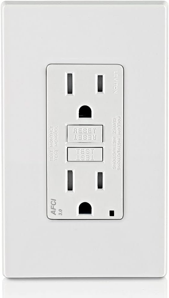 Leviton AFTR1-W 15-Amp, 120-Volt SmartlockPro Outlet Branch Circuit Arc-Fault Circuit Interrupter (AFCI) Receptacle, Wallplate Included, White - Electrical Cables - 
