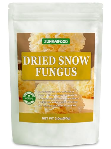 Dried Snow Fungus (White Fungus) - 3oz (85g) | Dried Tremella Mushroom for Dessert Soup & Food, Vegan, No Gmo, Resealable Bag