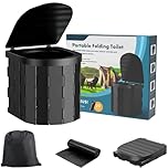 Collapsible Portable Toilet for Adults - Extra Tall Camping and Travel Toilet with Lid and Carry Bag for Car Emergencies (20 Cleaning Bags)