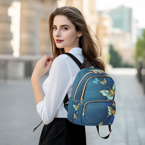 Image of ALAZA Gold Butterflies Blue Women Backpack Purse Ladies Fashion Shoulder Bag Daypack Travel Bag 7.5L