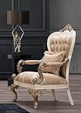 Profondeur : environ 94 cm Casa Padrino Fauteuil baroque de luxe marron/argent/blanc/marron/or, 89 x 94 x H. 122 cm - Magnifique fauteuil de salon fait main avec coussin - Meubles de salon baroques