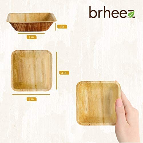 Brheez Bamboo Bowls Made From Palm Leaf - 25 Party Bowls (4 Inch) Eco Friendly Compostable & Biodegradable-Disposable Bowls Heavy Duty And More Environmentally Friendly Than Paper Bowls #TOP1