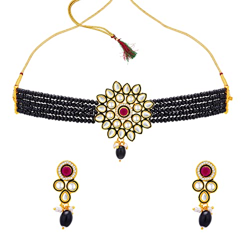 Image of Sukkhi charismatic Gold Plated Kundan & Pearl Choker Necklace Set For Women (NS101122)