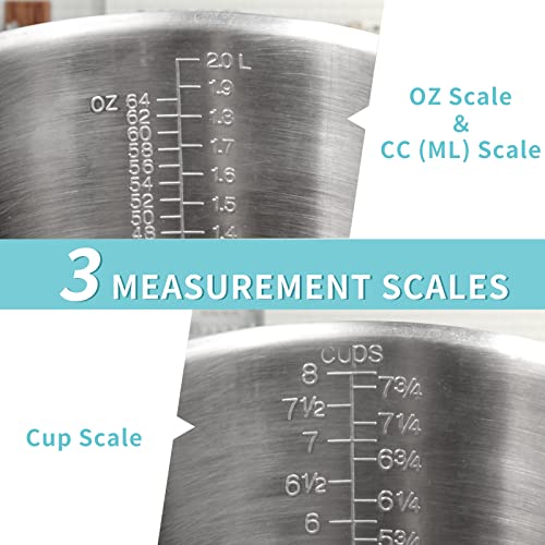Image of Measuring Cup, Newness Stainless Steel Measuring Cup with Marking with Handle, 64 Ounces (2.0 Liter, 8 Cup)