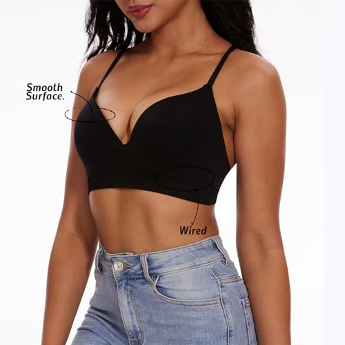 Push Up Bra for Women - Full Coverage Deep V Plunge Bra with Convertible Straps and Low Back3