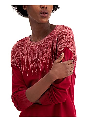 Alfani Womens Red Glitter Printed Long Sleeve Crew Neck Sweater Size M #TOP2