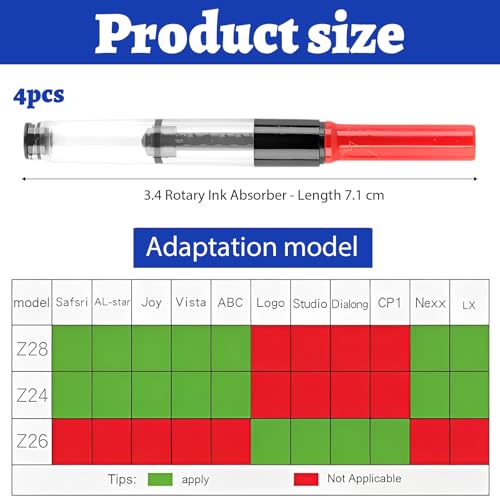 ROKZELT 4 Stücks Konverter für Füllfederhalter, Tinten-Konverter, Converter für Standard-Füllhalter, zum Nachfüllen aus dem Tintenglas, Steckkonverter für 3,4 mm Tintenpatrone mit großem Durchmesser