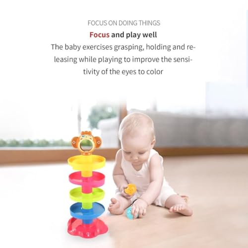 Image of PLUSPOINT Monkeyball Drop Toy for Babies & Toddlers - 5-Layer Tower with Swirling Ramps, 3 Rattle Balls, Multicolor Educational Development Toy Set for Early Learning
