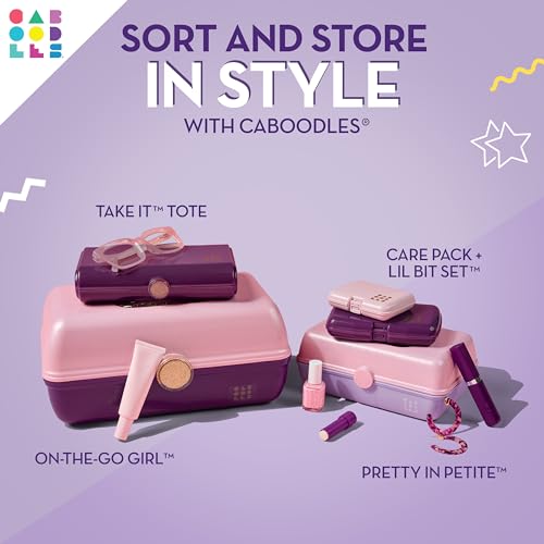 Image of Caboodles On-The-Go Girl Makeup Box, Two-Tone Lavender on Blue, Hard Plastic Makeup Organizer Box, Built-In Mirror, Secure Latch for Safe Travel, Spacious Storage for Large Items