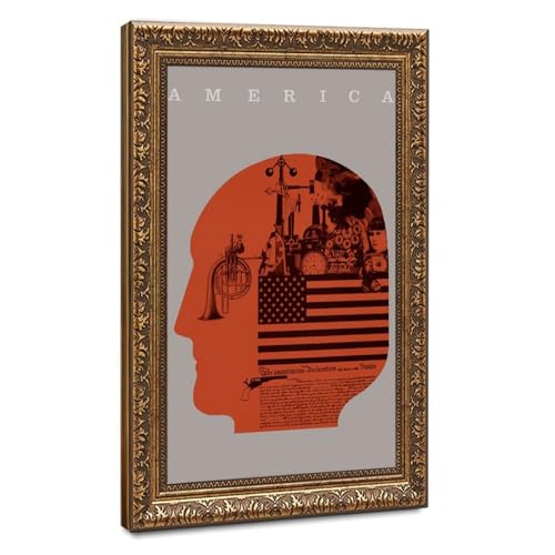 America Surrealism Brain Collage Art Poster - Vintage Industrial Patriotism