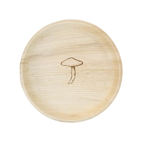 NEATSHEETS NEATtable Wood Plates | Mushroom Design | Disposable & Compostable | Eco Friendly & 100% Natural | Great for Outdoor Events, Wedding, Party, Barbecues | 8-inch Round Plate, Pack of 25