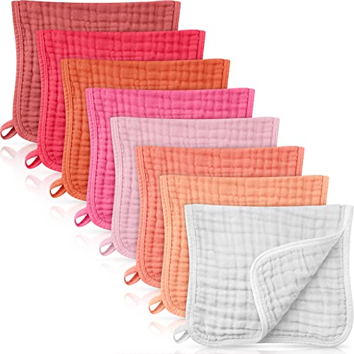 Image of Remagr 8 Packs Muslin Burp Cloths 6 Layers Unisex Baby Items Absorbent Burp Rags Colorful Muslin Washcloths for Baby Plain Soft Cotton Cloth for Babies Girls Boys, 10 x 20 Inch (Bright Colors)
