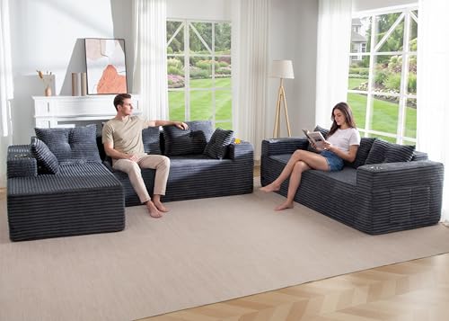 Image of MAXYOYO Modular Sectional Couch with L-Shape Chaise and Loveseat, Modern Boneless Couch for Living Room, Oversized Sofa with Deep Seat, No Assembly Required, Dark Grey