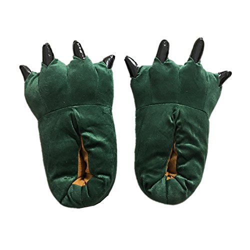 FUNCOS Pantufas femininas de pelúcia quente para casa com pés de animal, Dark Green, Large