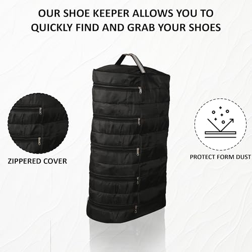 Image of Kuber Industries Upto 5 Pair Foldable Shoe Organiser Cover for Travel | Hanging Sandal /Shoes Packing Pouch & Storage Bag with Zip | Black
