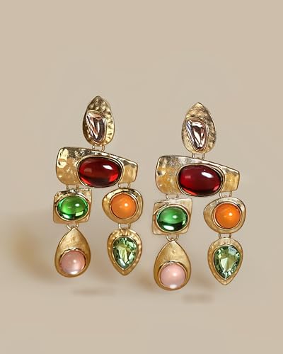 Gold Dangle Boho Gemstone Earrings for Women by SNGIA, Boho Jewelry for Women, Dangling Large Big Unique Vintage Earrings for Women, Trendy Bohemian Handmade CZ Jewelry Gifts3