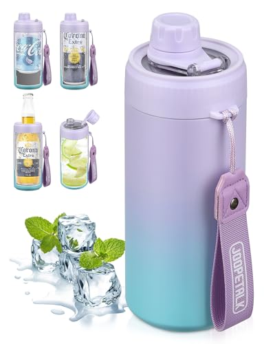 JOOPETALK Universal Can Cooler with Lid Fits All 12oz Cans& Bottles, 100% Leak-Proof Water Bottle, 4-in-1 Insulated Can Cooler for Beer, Soda & Energy Drinks, Dishwasher Safe(Gradient Purple-Blue)